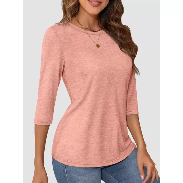 imageATHMILE Womens Casual 34 Sleeve TShirts Round Neck Cute Tunic Summer Tops Basic Tees Fall Blouses Loose Fit PulloverCoral