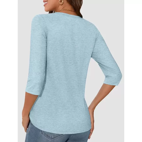imageATHMILE Womens Casual 34 Sleeve TShirts Round Neck Cute Tunic Summer Tops Basic Tees Fall Blouses Loose Fit PulloverSky Blue