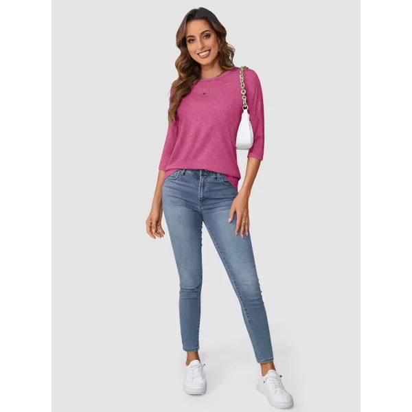 imageATHMILE Womens Casual 34 Sleeve TShirts Round Neck Cute Tunic Summer Tops Basic Tees Fall Blouses Loose Fit PulloverRose