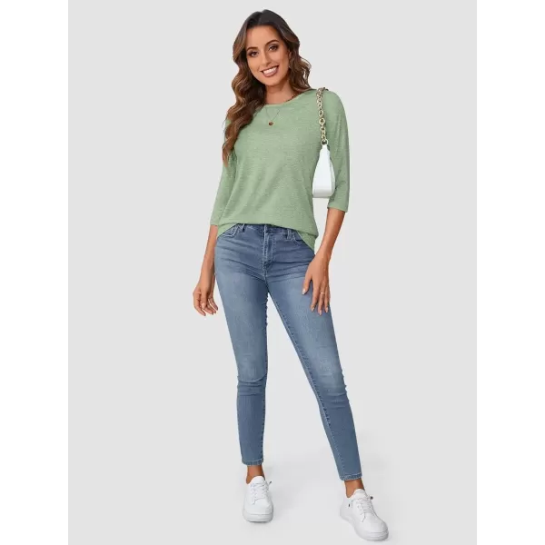 imageATHMILE Womens Casual 34 Sleeve TShirts Round Neck Cute Tunic Summer Tops Basic Tees Fall Blouses Loose Fit PulloverGrey Green