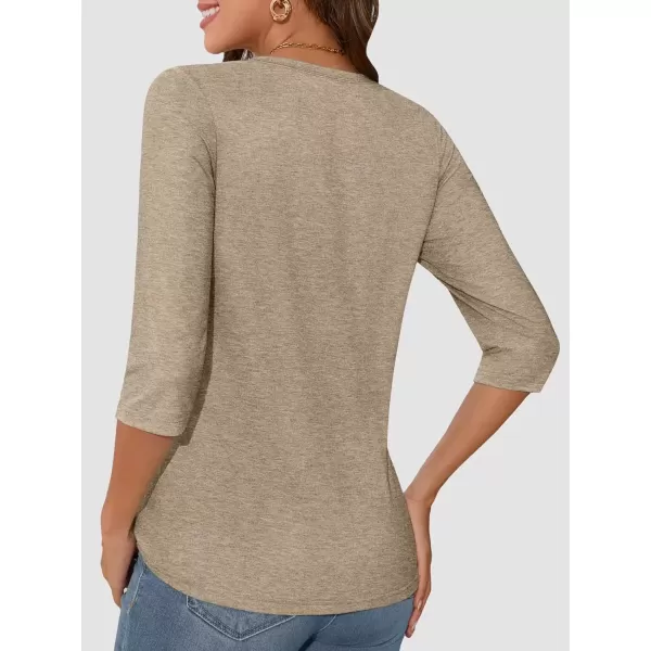 imageATHMILE Womens Casual 34 Sleeve TShirts Round Neck Cute Tunic Summer Tops Basic Tees Fall Blouses Loose Fit PulloverApricot