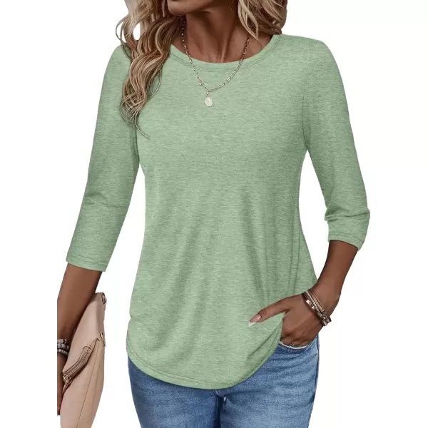 imageATHMILE Womens Casual 34 Sleeve TShirts Round Neck Cute Tunic Summer Tops Basic Tees Fall Blouses Loose Fit PulloverGrey Green