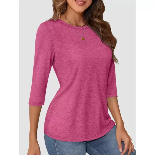 imageATHMILE Womens Casual 34 Sleeve TShirts Round Neck Cute Tunic Summer Tops Basic Tees Fall Blouses Loose Fit PulloverRose