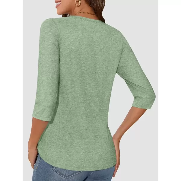 imageATHMILE Womens Casual 34 Sleeve TShirts Round Neck Cute Tunic Summer Tops Basic Tees Fall Blouses Loose Fit PulloverGrey Green
