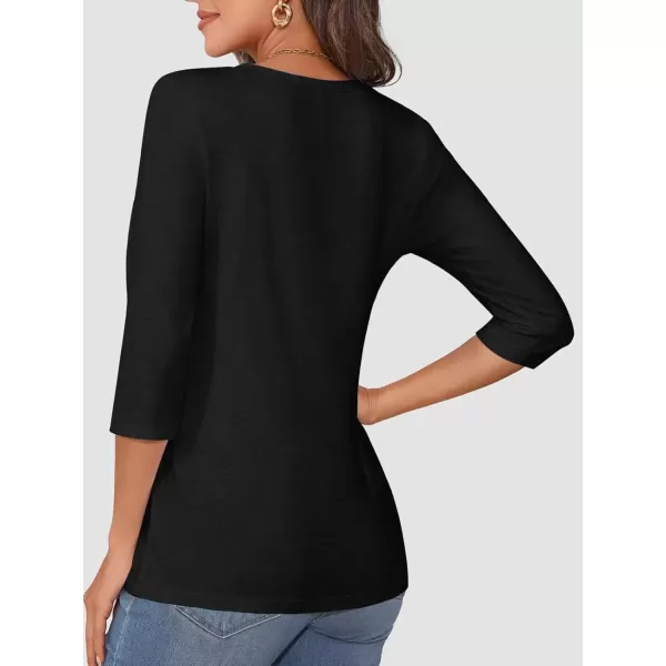 imageATHMILE Womens Casual 34 Sleeve TShirts Round Neck Cute Tunic Summer Tops Basic Tees Fall Blouses Loose Fit PulloverBlack