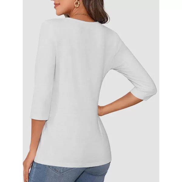 imageATHMILE Womens Casual 34 Sleeve TShirts Round Neck Cute Tunic Summer Tops Basic Tees Fall Blouses Loose Fit PulloverWhite