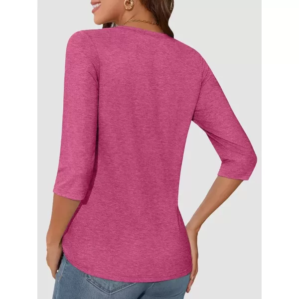 imageATHMILE Womens Casual 34 Sleeve TShirts Round Neck Cute Tunic Summer Tops Basic Tees Fall Blouses Loose Fit PulloverRose