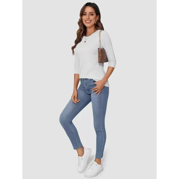 imageATHMILE Womens Casual 34 Sleeve TShirts Round Neck Cute Tunic Summer Tops Basic Tees Fall Blouses Loose Fit PulloverWhite