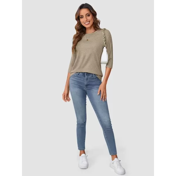 imageATHMILE Womens Casual 34 Sleeve TShirts Round Neck Cute Tunic Summer Tops Basic Tees Fall Blouses Loose Fit PulloverApricot