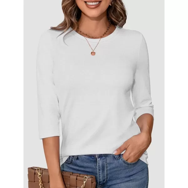 imageATHMILE Womens Casual 34 Sleeve TShirts Round Neck Cute Tunic Summer Tops Basic Tees Fall Blouses Loose Fit PulloverWhite
