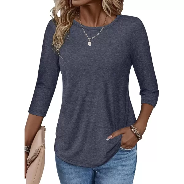 imageATHMILE Womens Casual 34 Sleeve TShirts Round Neck Cute Tunic Summer Tops Basic Tees Fall Blouses Loose Fit PulloverNavy