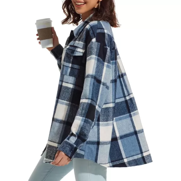 imageATHMILE Womens Casual Plaid Shacket Button Down Long Sleeve Shirt Fall Clothes for Women Tops SweaterBlue