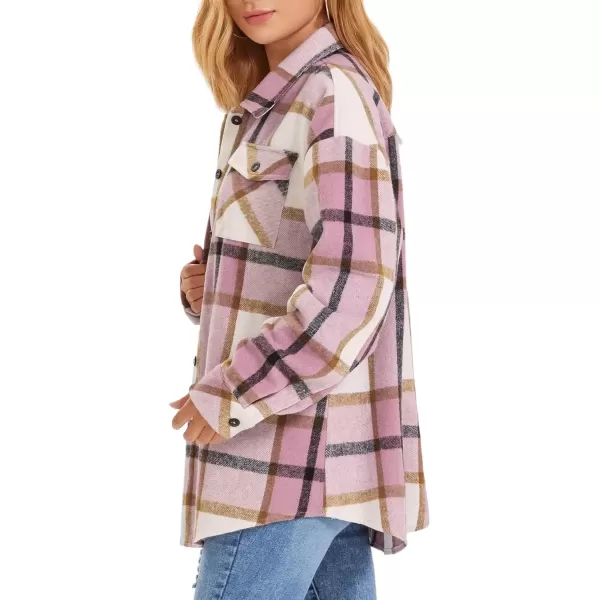 imageATHMILE Womens Casual Plaid Shacket Button Down Long Sleeve Shirt Fall Clothes for Women Tops SweaterPink