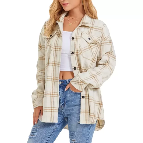 imageATHMILE Womens Casual Plaid Shacket Button Down Long Sleeve Shirt Fall Clothes for Women Tops SweaterKhaki