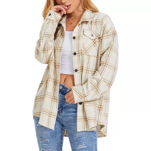 imageATHMILE Womens Casual Plaid Shacket Button Down Long Sleeve Shirt Fall Clothes for Women Tops SweaterKhaki