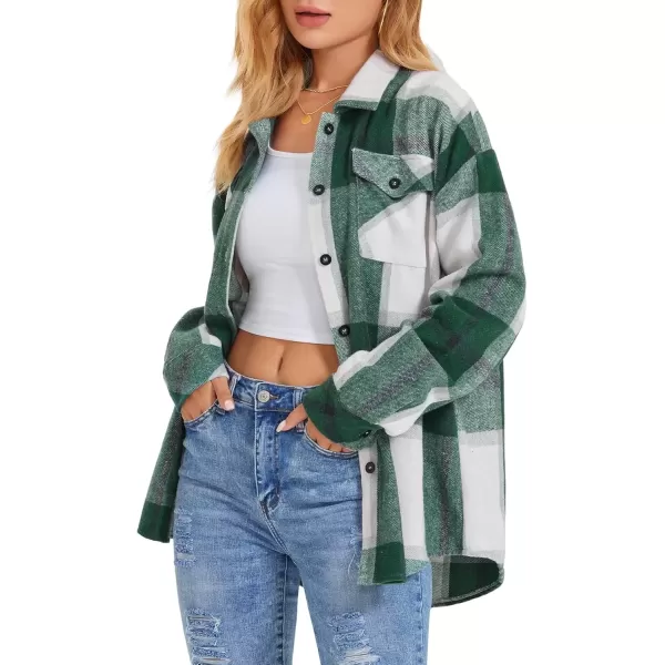 imageATHMILE Womens Casual Plaid Shacket Button Down Long Sleeve Shirt Fall Clothes for Women Tops SweaterGreen
