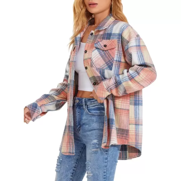 imageATHMILE Womens Casual Plaid Shacket Button Down Long Sleeve Shirt Fall Clothes for Women Tops SweaterBluepink