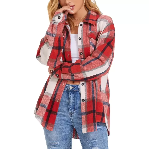 imageATHMILE Womens Casual Plaid Shacket Button Down Long Sleeve Shirt Fall Clothes for Women Tops SweaterRed