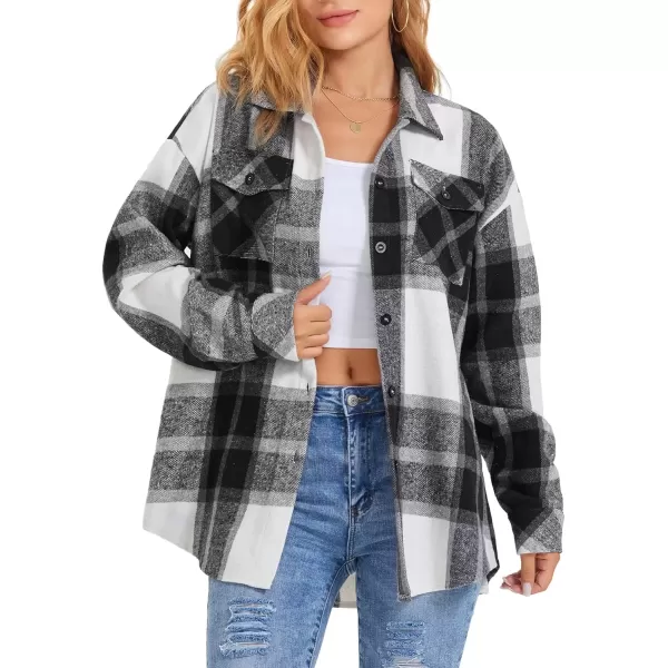 imageATHMILE Womens Casual Plaid Shacket Button Down Long Sleeve Shirt Fall Clothes for Women Tops SweaterGrey