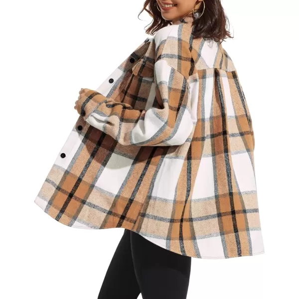 imageATHMILE Womens Casual Plaid Shacket Button Down Long Sleeve Shirt Fall Clothes for Women Tops SweaterApricot