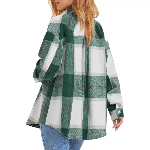 imageATHMILE Womens Casual Plaid Shacket Button Down Long Sleeve Shirt Fall Clothes for Women Tops SweaterGreen