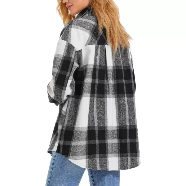 imageATHMILE Womens Casual Plaid Shacket Button Down Long Sleeve Shirt Fall Clothes for Women Tops SweaterGrey