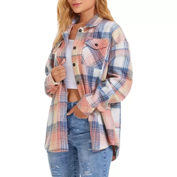 imageATHMILE Womens Casual Plaid Shacket Button Down Long Sleeve Shirt Fall Clothes for Women Tops SweaterBluepink