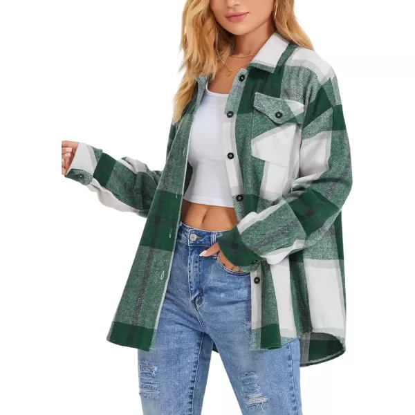 imageATHMILE Womens Casual Plaid Shacket Button Down Long Sleeve Shirt Fall Clothes for Women Tops SweaterGreen