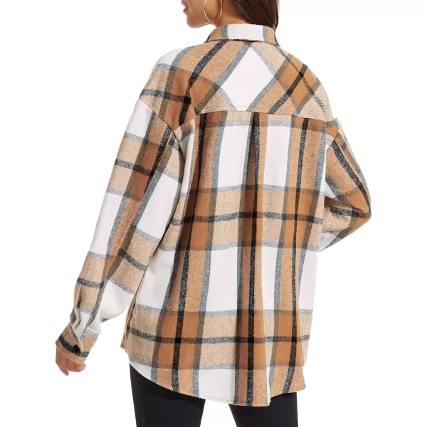 imageATHMILE Womens Casual Plaid Shacket Button Down Long Sleeve Shirt Fall Clothes for Women Tops SweaterApricot