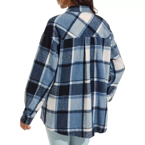 imageATHMILE Womens Casual Plaid Shacket Button Down Long Sleeve Shirt Fall Clothes for Women Tops SweaterBlue