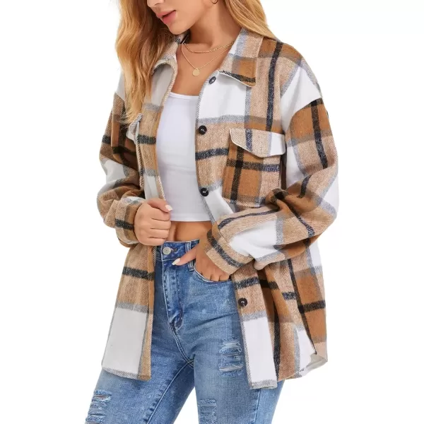 imageATHMILE Womens Casual Plaid Shacket Button Down Long Sleeve Shirt Fall Clothes for Women Tops SweaterApricot