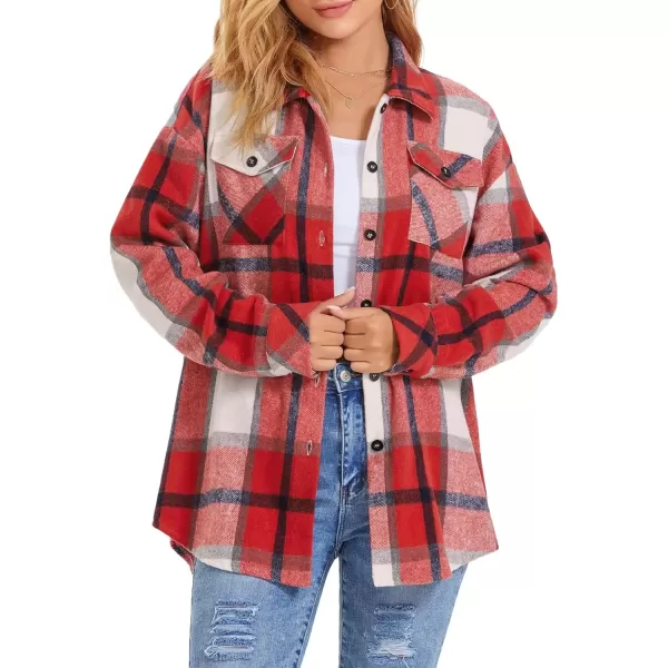 imageATHMILE Womens Casual Plaid Shacket Button Down Long Sleeve Shirt Fall Clothes for Women Tops SweaterRed