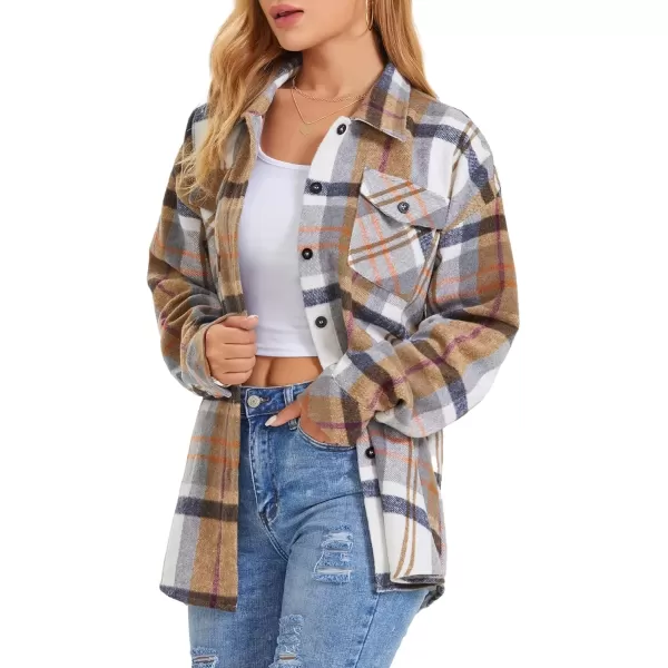 imageATHMILE Womens Casual Plaid Shacket Button Down Long Sleeve Shirt Fall Clothes for Women Tops SweaterBluebrown