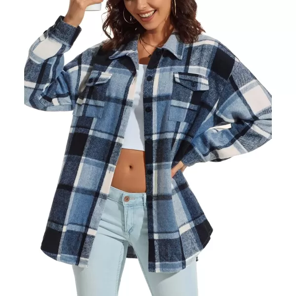 imageATHMILE Womens Casual Plaid Shacket Button Down Long Sleeve Shirt Fall Clothes for Women Tops SweaterBlue