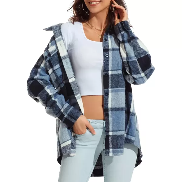 imageATHMILE Womens Casual Plaid Shacket Button Down Long Sleeve Shirt Fall Clothes for Women Tops SweaterBlue