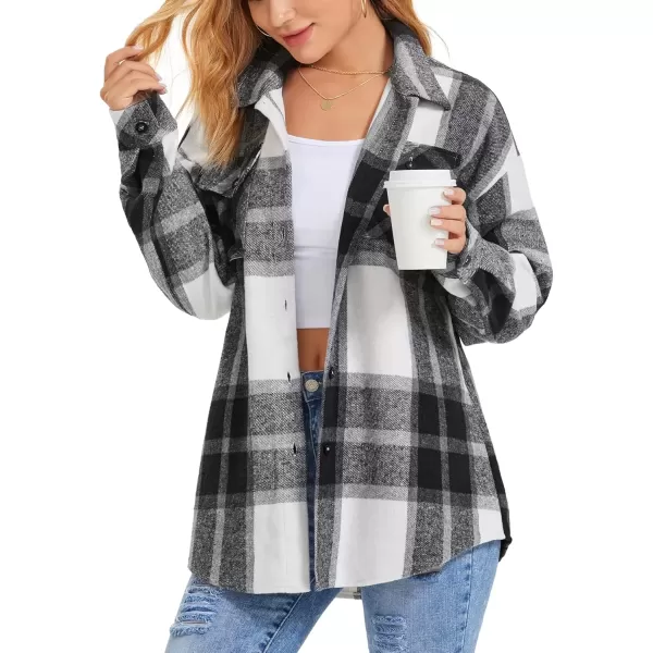 imageATHMILE Womens Casual Plaid Shacket Button Down Long Sleeve Shirt Fall Clothes for Women Tops SweaterGrey