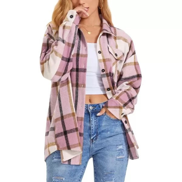 imageATHMILE Womens Casual Plaid Shacket Button Down Long Sleeve Shirt Fall Clothes for Women Tops SweaterPink
