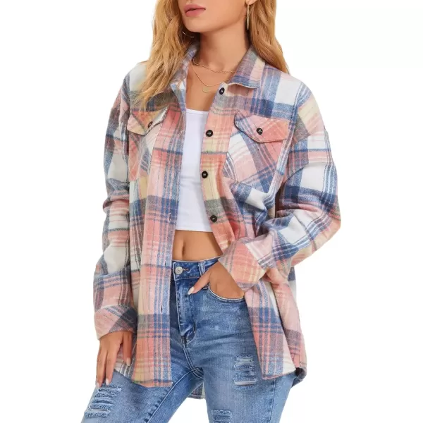 imageATHMILE Womens Casual Plaid Shacket Button Down Long Sleeve Shirt Fall Clothes for Women Tops SweaterBluepink