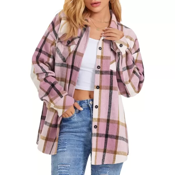 imageATHMILE Womens Casual Plaid Shacket Button Down Long Sleeve Shirt Fall Clothes for Women Tops SweaterPink