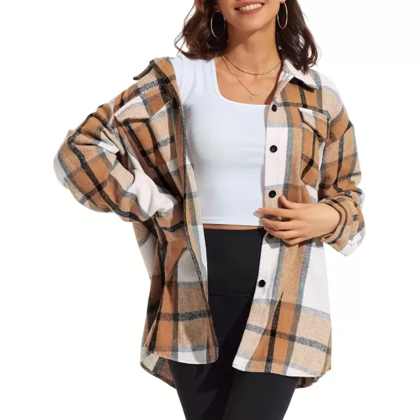 imageATHMILE Womens Casual Plaid Shacket Button Down Long Sleeve Shirt Fall Clothes for Women Tops SweaterApricot