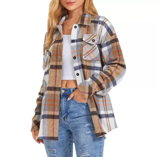 imageATHMILE Womens Casual Plaid Shacket Button Down Long Sleeve Shirt Fall Clothes for Women Tops SweaterBluebrown