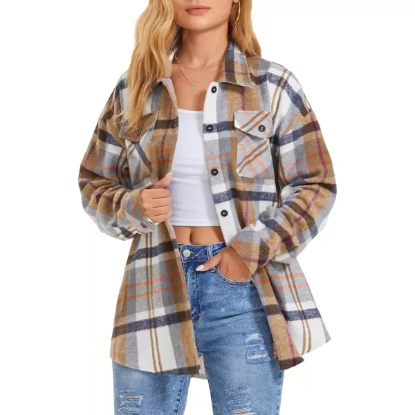 imageATHMILE Womens Casual Plaid Shacket Button Down Long Sleeve Shirt Fall Clothes for Women Tops SweaterBluebrown