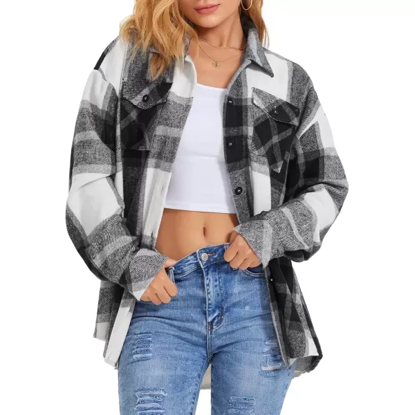 imageATHMILE Womens Casual Plaid Shacket Button Down Long Sleeve Shirt Fall Clothes for Women Tops SweaterGrey