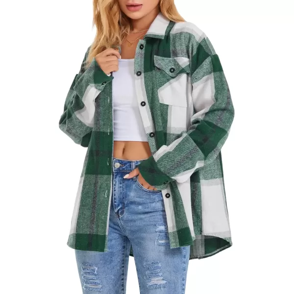 imageATHMILE Womens Casual Plaid Shacket Button Down Long Sleeve Shirt Fall Clothes for Women Tops SweaterGreen