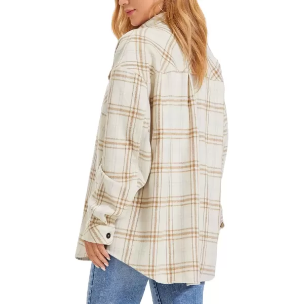 imageATHMILE Womens Casual Plaid Shacket Button Down Long Sleeve Shirt Fall Clothes for Women Tops SweaterKhaki