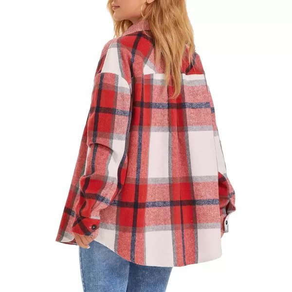 imageATHMILE Womens Casual Plaid Shacket Button Down Long Sleeve Shirt Fall Clothes for Women Tops SweaterRed