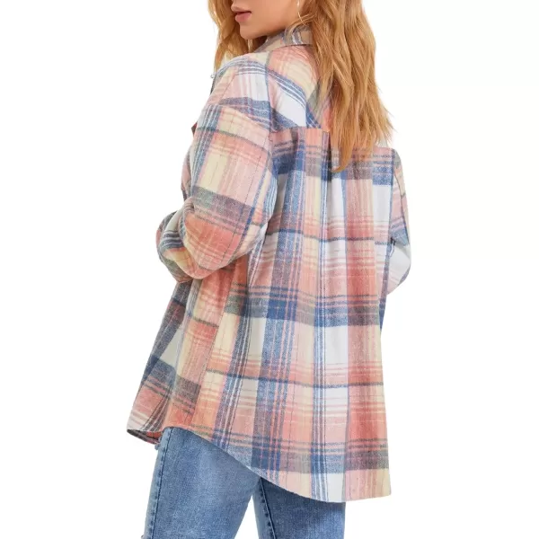 imageATHMILE Womens Casual Plaid Shacket Button Down Long Sleeve Shirt Fall Clothes for Women Tops SweaterBluepink