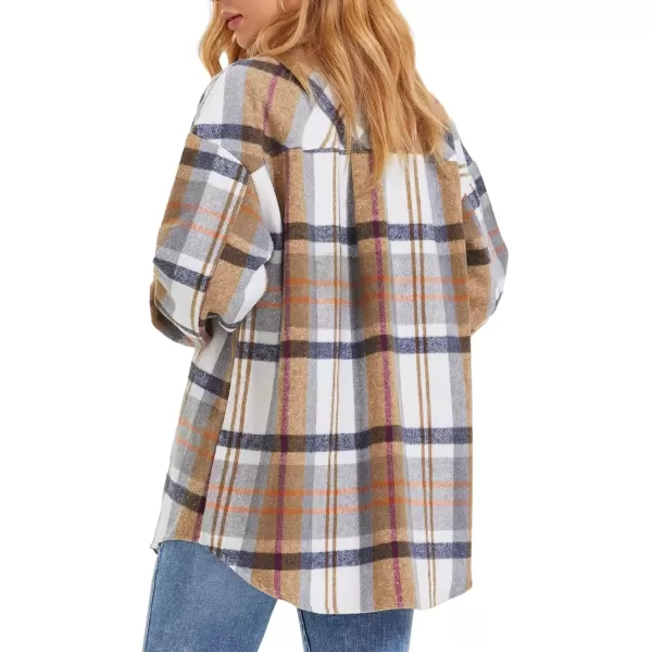 imageATHMILE Womens Casual Plaid Shacket Button Down Long Sleeve Shirt Fall Clothes for Women Tops SweaterBluebrown