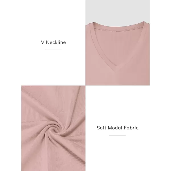 imageATHMILE Womens Deep V Neck Short Sleeve Slim Fit T Shirt Tops TeeDarkpink
