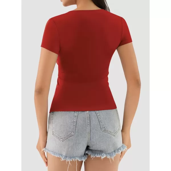 imageATHMILE Womens Deep V Neck Short Sleeve Slim Fit T Shirt Tops TeeRed